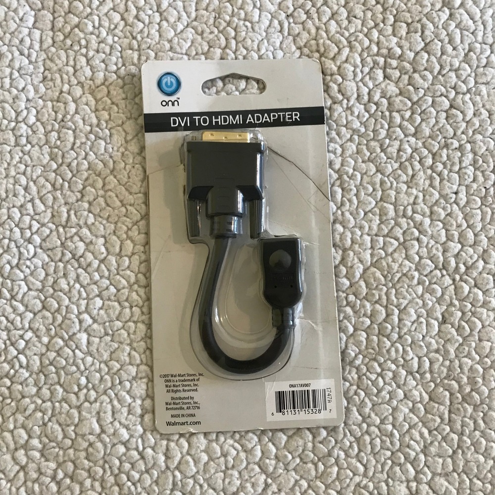 onn DVI to HDMI Adapter Black Video Cable ONA17AV007 NIP